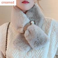 CREAMSD ผ้าคลุมไหล่กระดุมมุกวินเทจฤดูหนาวสีทึบหนาอบอุ่นขนาดใหญ่ผ้าพันคอผู้หญิงผ้าพันคอขนเฟอร์เทียม