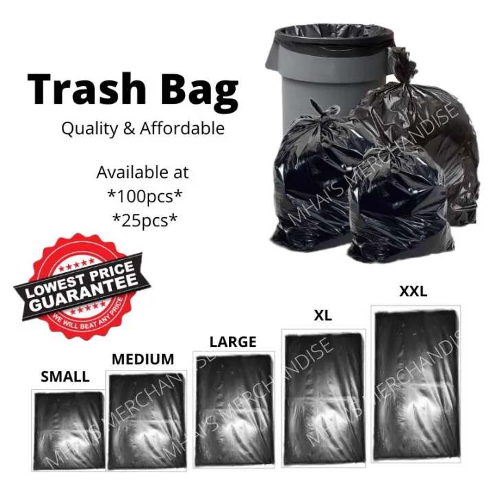 TRASH BAG / GARBAGE BAG (BLACK) - 100PCS & 25PCS | Lazada PH