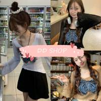 DD SHOPพร้อมส่ง 9083 เสื้อถักไหมพรมแขนยาว คอกลม ดีเทลลายน่ารักButterfly-C