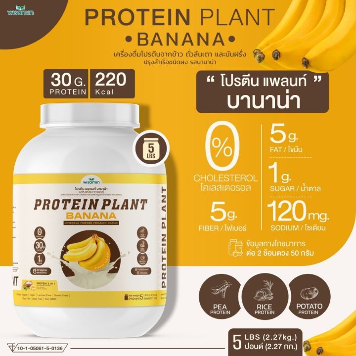 โปรตีนแพลนท์-สูตร-1-รสบานาน่า-protein-plant-banana-ขนาด-5-ปอนด์-5lbs-โปรตีนจากพืช-3-ชนิด-ข้าว-ถั่วลันเตา-เเละมันฝรั่ง-ออเเกรนิค-ปริมาณ-2-27kg