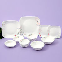 Corelle Monteverde San Jose ชามและจานเซรามิกทรงสี่เหลี่ยม 10 ชิ้น อาหารเย็น เครื่องล้างจาน เตาอบ ตู้เซฟ