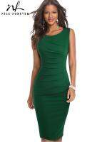 【YF】 Nice-Forever Solid Color Elegant Work Office Dresses Business Formal Party Bodycon Sheath Women Dress B584