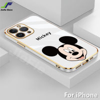 เคสโทรศัพท์ขอบตรง TPU ลายการ์ตูน Mickey เคสโทรศัพท์ iPhone 14 Pro Max 13 Pro Max 12 Max 11 Pro Max 6 6S Plus 7 8 Plus XR X XS Max มิกกี้น่ารักชุบโครเมียม