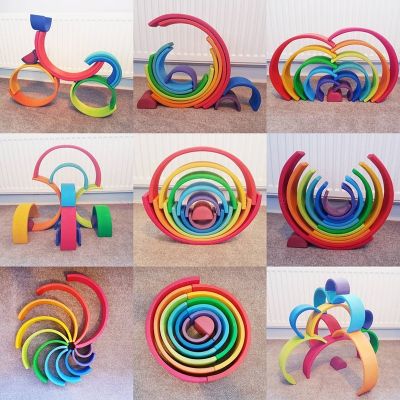 Kid Block Toys Large Size Rainbow Stacker Wooden Toys For Children Learning Building Blocks Creative Montessori Educational Toy