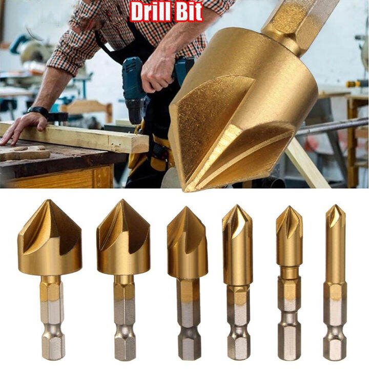 set-mata-bor-kiprun-6ชิ้น1-4-hss-ก้านหกเหลี่ยม5ขลุ่ย-countersink-90องศาคัตเตอร์ขูดลบมุมไม้6มม-19มม