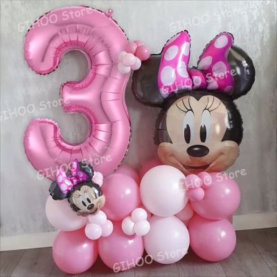37 ชิ้น/เซ็ต Disney Minnie Mouse หัวฟอยล์บอลลูน 30 นิ้วสีชมพูจำนวน Globos ฮีเลียมเด็กวันเกิด Party Decor Baby Shower Air Balls-iewo9238