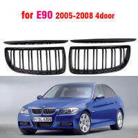 1คู่ด้านหน้า Gloss Glossy Black 2 Line Double Slat Kidney Grille Grill สำหรับ BMW E90 E91 4ประตู2005 2005 2007 2008