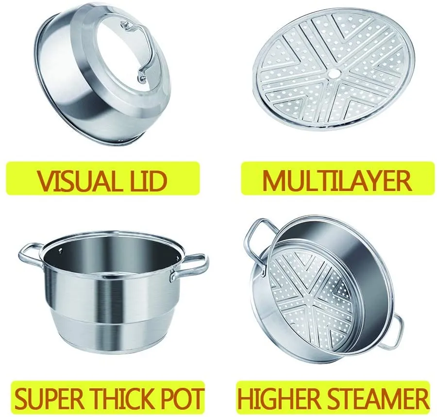 Stainless Steel Steamer Pot Thick-bottomed, 3 Tier Food Steamer for  Cooking, Large Metal Steam Cooker, Work for Induction and Stove, Suitable  for Tamale, Vegetable, Dumpling and Seafood 