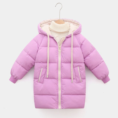 Children Winter Teenager Baby Boys Girls Cotton-padded Parka Coats Thicken Warm Hooded Drawstring Long Jackets Toddler Outerwear