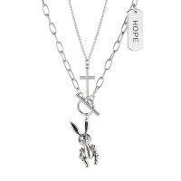 Trendy Long And Simple All-Match Fashionable Multi-Layer Twin Cross Sweater Chain Hip Hop Cold Rabbit Alloy Necklace