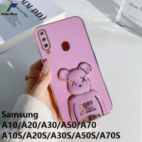 JieFie หมีอิฐสำหรับ Samsung Galaxy A10S / A10 / A20S / A20 / A30S / A30 / A50S / A50 / A70S / A70 Luxury Chrome ชุบ Soft TPU + ซ่อนขาตั้ง