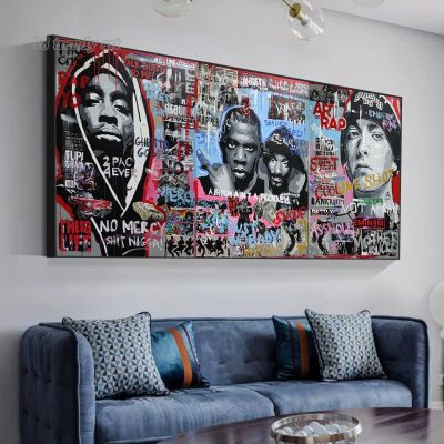 บทคัดย่อ Rappers โปสเตอร์ Hip Hop นักร้อง2Pac, Eminem, Snoop Dogg Pop Graffiti Art ภาพวาดผ้าใบ Wall Art ภาพตกแต่งบ้าน