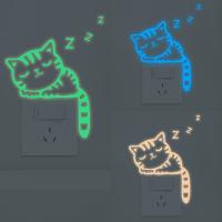 Cartoon Sleeping Cat Luminous Wall Stickers For Light Switch Panel Kids Rooms Bedroom Home Decor Decals Glow In The Dark Sticker Wall Stickers Decals