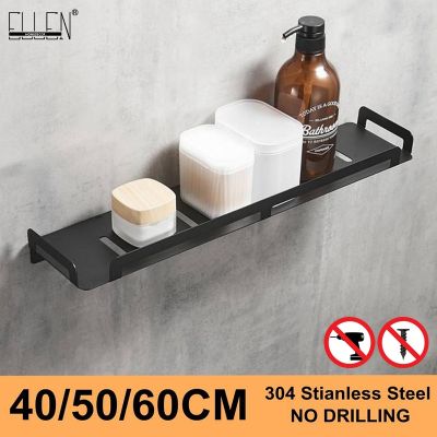 ♘ Bathroom Shelves Bath Shower Storage 40/50/60cm Black Shelf Rectangle Stainless Steel Shelves ELM15