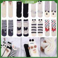 CHUAN Plus Winter Warm Christmas gift Cartoon Animal Embroidery Soft Fluffy Coral Velvet Socks Sleep Bed Sock