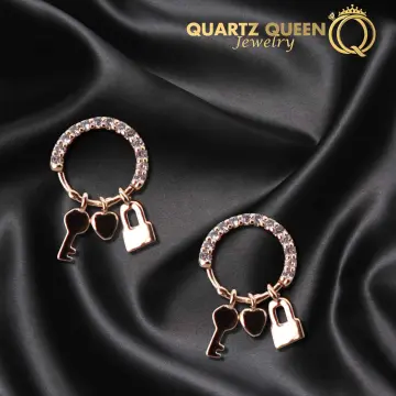 Lock and Key Chain Dangle Earrings