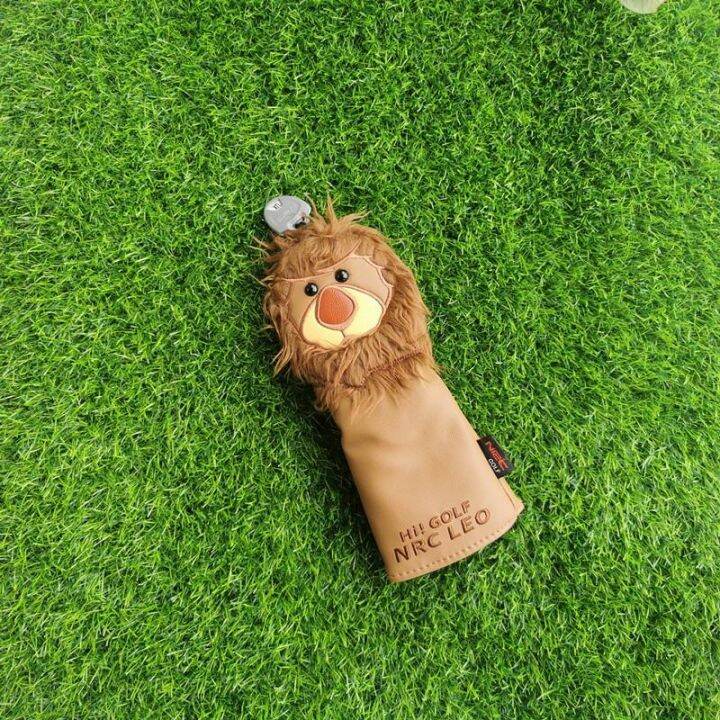 ๑-new-style-golf-club-head-cover-protective-cover-pu-leather-cartoon-lion-golf-club-cover