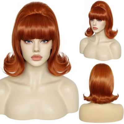 【jw】✿✓  Synthetic Hair Short 70s Pinup Pelucas 60s Flip Wigs for   1pc Wig Cap