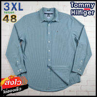 Tommy Hilfiger®แท้ อก 48 ไซส์ 3XL เสื้อเชิ้ตผู้ชาย ทอมมี่ ฮิลฟิกเกอร์ สีน้ำเงิน เสื้อแขนยาว เสื้อใส่เที่ยวใส่ทำงานสวยๆ