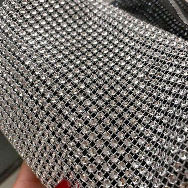 rhinestone-กระเป๋าสะพายข้างสายโซ่ผู้หญิงกระเป๋าถือออกงานกระเป๋าถือสะพายไหล่-สีขาว