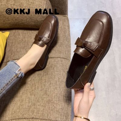 KKJ MALL Ladies Shoes 2021 Spring and Autumn New Flat Single Shoes Bow R British Style Small Leather Shoes All-match Soft Leather Work Shoes