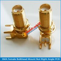 1X Pcs RF Connector SMA Female Jack 90 Degree Right Angle O-ring Bulkhead Panel Mount Nut Solder Square PCB Plug Brass GOLD