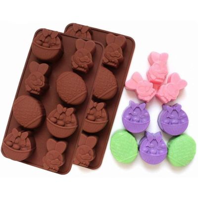 GL-แม่พิมพ์ ซิลิโคน รูปไข่อีสเตอร์และกระต่าย 8 ช่อง (คละสี) easter eggs and rabbits silicone mold