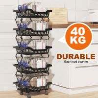 Black 3/4/5 Layers Folding Storage Rack Kitchen Rack Movable Storage Rack Trolley With Wheels For Living Room Bedroom Kitchen