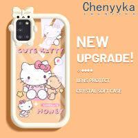 Chenyyyka เคสปลอกสำหรับ Samsung A31ลายการ์ตูนน่ารักลายแมว Hello Kitten ใหม่อัพเกรดเคสมือถือซิลิโคนเนื้อนิ่มกันกระแทกแบบใสสีเคสป้องกันโปร่งใสลายกล้องถ่ายรูปที่สร้างสรรค์