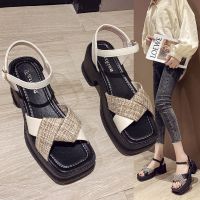 Polyurethane thick bottom sandals fairy female 2023 summer new style splicing word buckle thick with womens shoes