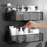 Black Wall-Mounted Bathroom Shelf Shower Shampoo Rack Kitchen Condiment Storage Basket Toilet Soap Holder Bathroom Organizer