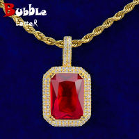 Bubble Letter Red Gemstone Pendant Women Rapper Hip Hop Jewelry