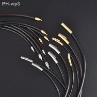 New 2mm Black Leather Cord Wax Rope Chain Necklace Stainless Steel Tube Clasp DIY Unisex Necklaces Chain Jewelry Accessories