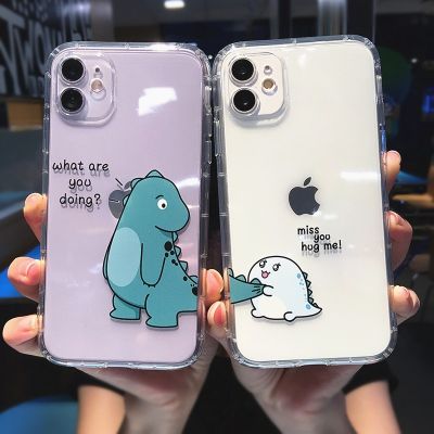 （cold noodles）   น่ารักการ์ตูนสัตว์ไดโนเสาร์กรณีโทรศัพท์คู่สำหรับ iPhone 14 Pro Max 13 12 11 X XS XR 7 8พลัสใสนุ่มกันกระแทกปก