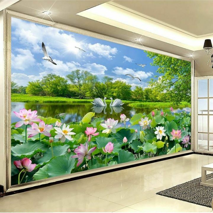 พื้นหลัง3d-ภาพจิตรกรรมฝาผนังห้องนั่งเล่นในบ้านห้องนอนวอลเปเปอร์ลายธรรมชาติกันน้ำ