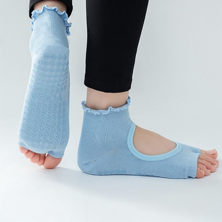 lijing-เปิดหลังถุงเท้าผ้าฝ้ายสองนิ้วถุงเท้าโยคะมืออาชีพถุงเท้าแอโรบิกพิลาทิสกันลื่น