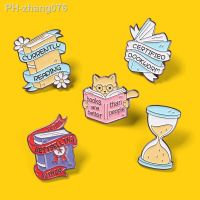 Cartoon Fun Animal Cat Learning Books Enamel Brooch Time Hourglass Magic Book Alloy Pins Punk Badge Clothes Accessories Jewelry