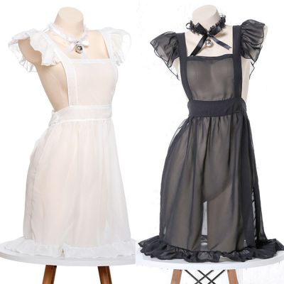 Sexy Lolita Girls Maid Lingerie Suit Japanese Ruffled Princess Apron Women Cute  Uniform Underwear Outfit White Black