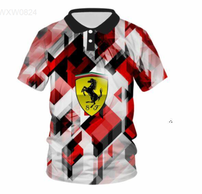 2023 F1 Racing Summer 3D Print F1 Ferrari2023 Summer Street Fashion T-shirt Mens Red Short Sleeve Zip Polo Top 35 high-quality