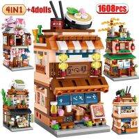 1608pcs เมือง 4in1 มินิญี่ปุ่นน้ำพุร้อนบ้านบล็อกเพื่อนร้านราเมนบล็อกดิจิตอลของเล่นสำหรับเด็ก