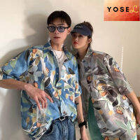 YOSEL  ใหม่ เสื้อฮาวายพิมพ์ลาย เสื้อสงกรานต์ เสื้อสงกรานต์2566 ดอกไม้ ญี่ปุ่น เสื้อคาร์ดิแกนครึ่งแขน สไตล์ฮ่องกงย้อนยุค เสื้อลายดอก เสื้อแจ็กเกต