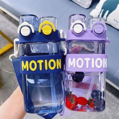 Crossbody Plastic Water Bottle Double Drinking Mouth Large Portable Travel Bottle Square Lovely Student Big Fat Cup Universal