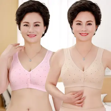 Middle-Aged Women Wirefree Bra Front Button Closeure Soft Cotton Bra for  Mom Grandma Gift Bra
