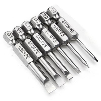 HH-DDPJ6pcs 50mm Alloy Steel Magnetic 2.0-6.0mm Flat Head Slotted Tip Screwdrivers Bits Set 1/4 Inch Hex Shank