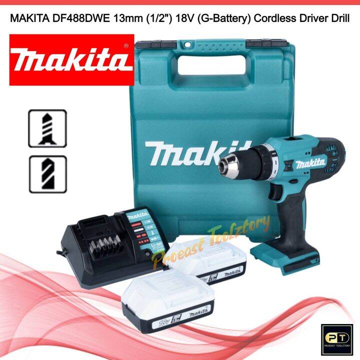 MAKITA DF488DWE 13mm (1/2") 18V (G-Battery) Cordless Driver Drill | Lazada