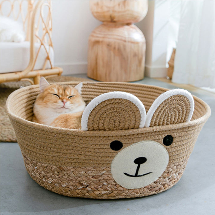Summer Cool Cute Cat Bed Cartoon rattan cat litter summer cat litter mat bed  cat cat accessories cat litter cat basket mat dog | Lazada