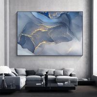 2023◈ Modern Marble Texture Abstract Blue Gold Canvas Paintings Nordic Style Posters and Prints Wall Art Pictures for Home Decoration