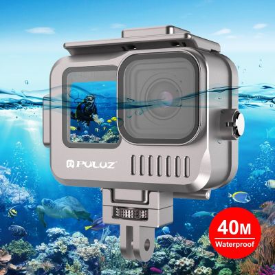 PULUZ สำหรับ Gopro กล้อง Hero11 HERO9 HERO10สีดำ40เมตรกระเป๋ากล้องกันน้ำป้องกันอะลูมิเนียมอัลลอยกล้องสปอร์ตเคสฝาครอบสำหรับดำน้ำ
