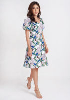 เดรสลายใบไม้แขนบอลลูน | Leaves Print Puff Dress by Dress Code ชุดเดรส