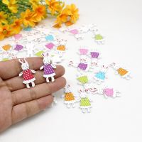 50PCs Decorative rabbit Buttons Scrapbooking Pattern Printed Wood Sewing Buttons  for Crafts DIY Supplies Haberdashery